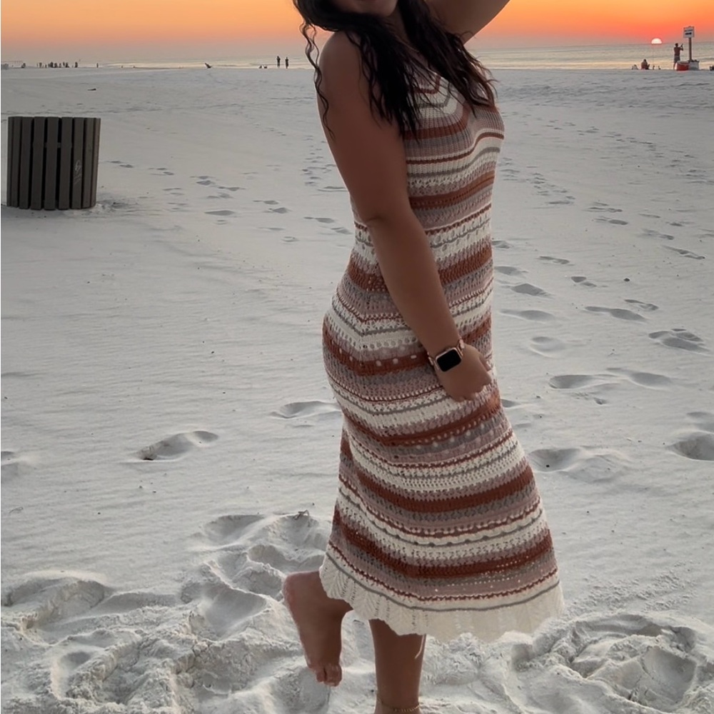 Striped Knit Dress in Brown and Cream
